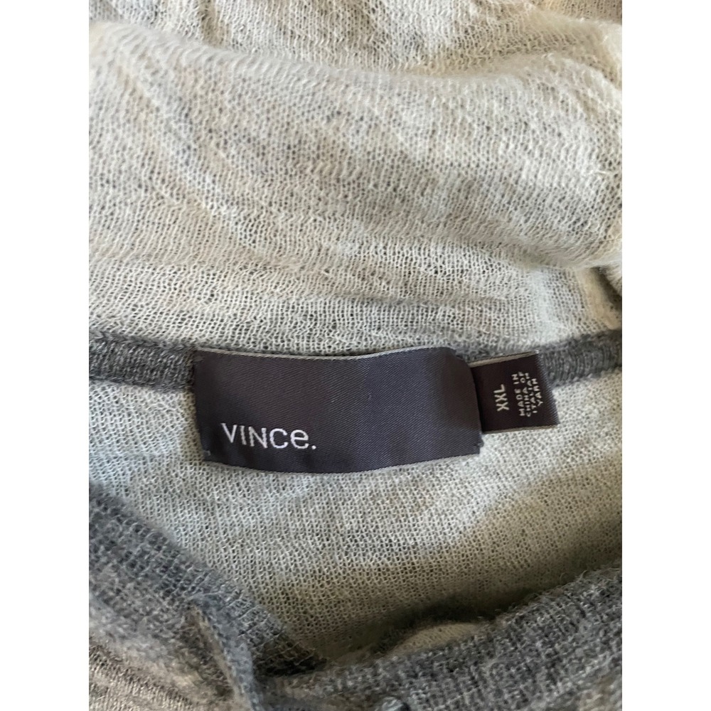 Vince XXL Hoodie Heather Gray White Trim Long Sleeve Knit Sweater - Picture 2 of 2
